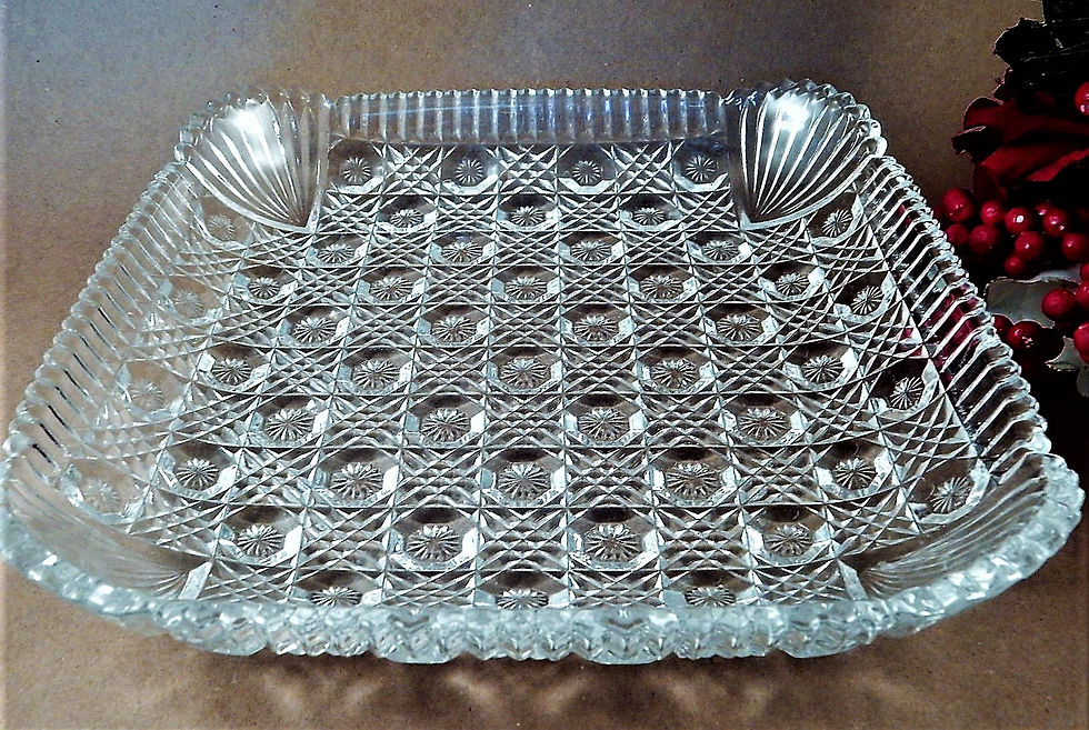Thumbnail: Platter Mikasa Lead Crystal Hostess Dish Hoya Japan Collectible Tableware Georgian Cut Art Deco Vintage 1970s 9.5" Square Ser