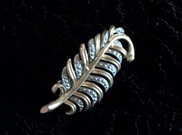 Thumbnail: vintage, jewelry, brooch, pin, ROMA signed jewelry, leaf pin, fall leaf,two tone,gold silver studded, gift jewelry, coat pin