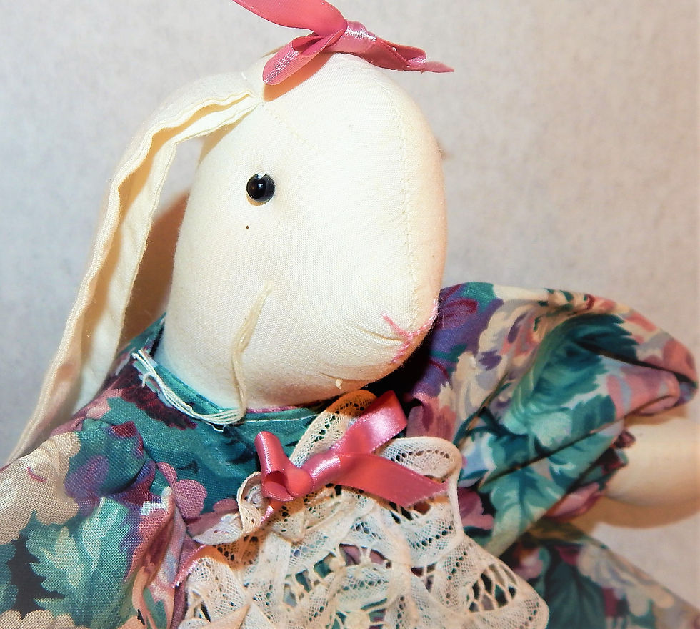Thumbnail: White Bunny Rabbit Shelf Sitter Handsewn Floral Dress Vintage 1990s Wimpole Street Home Decor  Free Shipping