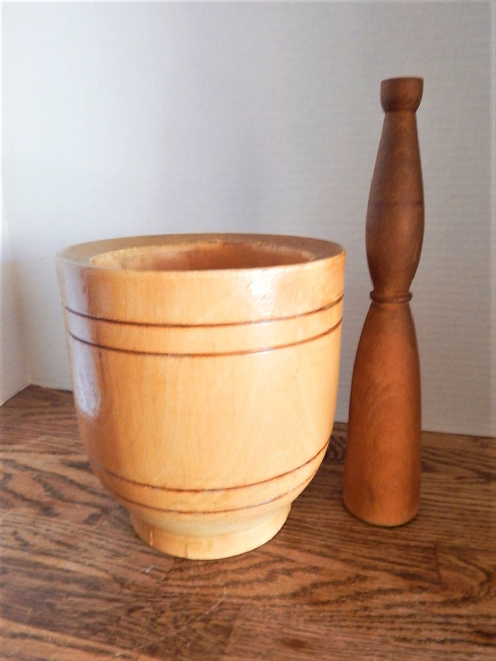 Thumbnail: Antique Pharmacy Mortar and Pestle Greek Field Maple Turned Wood Apothocary Tool Primitive Kitchen Decor 19th Century Europea