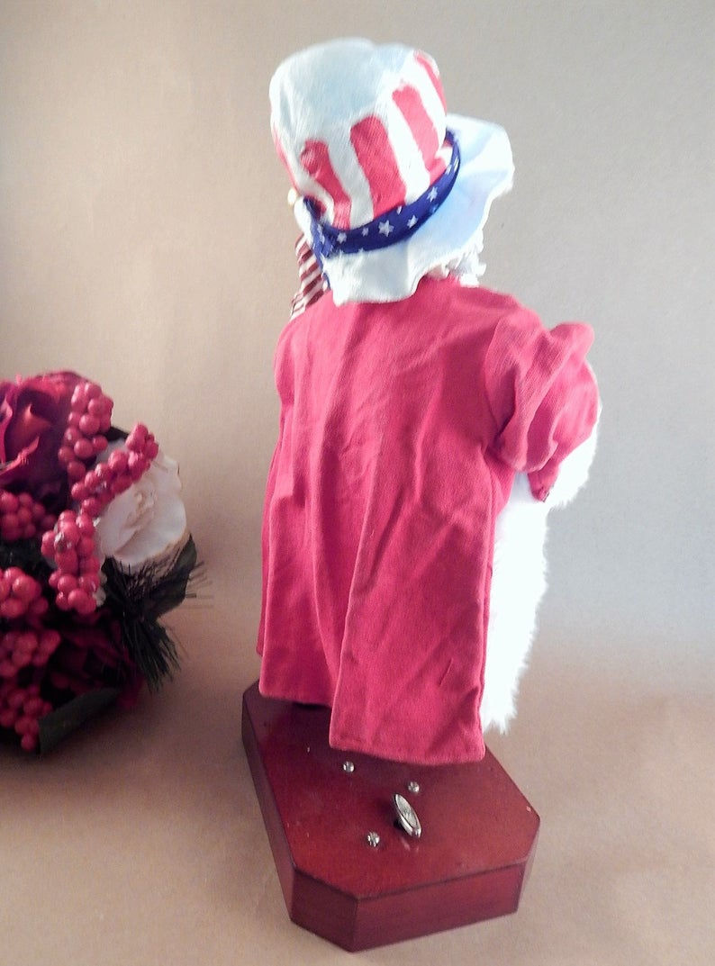 Thumbnail: Santa Claus Figurine Music Box Plays Stars and Stripes Forever Patriotic USA Americana Vintage 1990s Collectible Christmas De