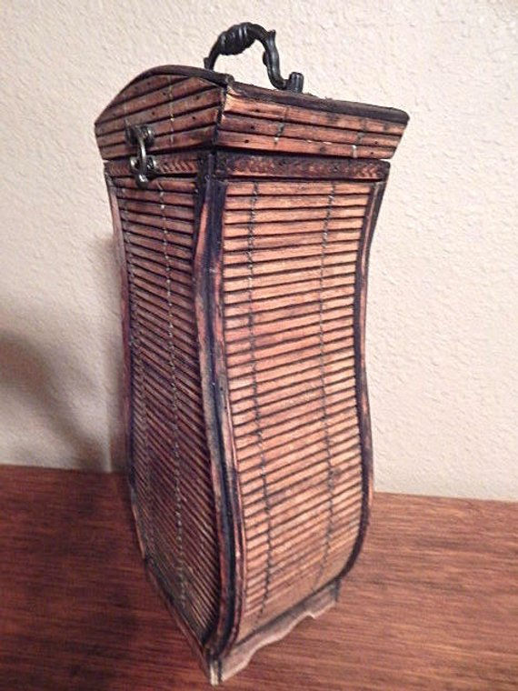 Прев'ю: Bamboo Wood Wine Bottle Case Single Bottle Box Asian Inspired Tiki Bar Home Decor Barware Wine Gift
