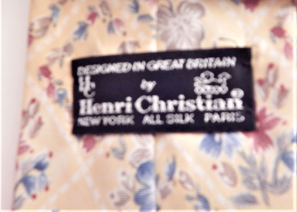 Thumbnail: Photograph of a Mens Neck Tie Designer Henri Christian Yellow Floral Geometric All Silk Necktie Vintage HC Accessory