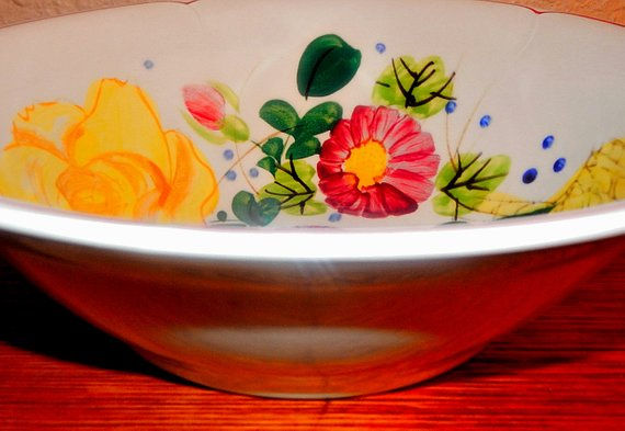 Thumbnail: wedding gift, anniversary gift, housewarming, eagle brand bowl, ironstone pottery, ceramic USA, made in America, floral home