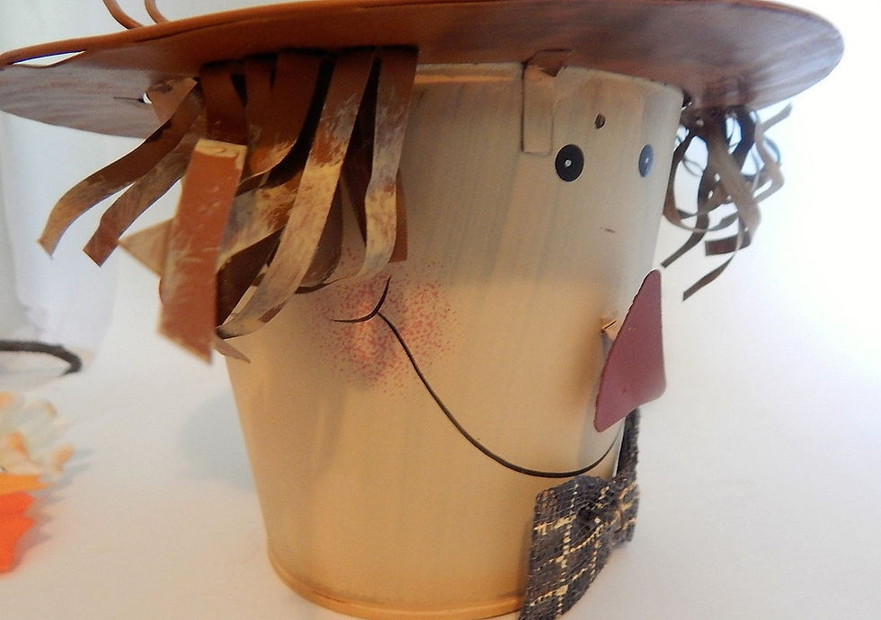 Thumbnail: Hand-painted metal pail with handle Use as a candy dish, utility basket, planter