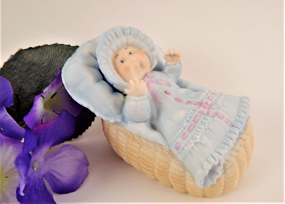 Thumbnail: cabbage patch kid, doll, baby, figurine, xavier roberts, vintage 1985, bassinet, baby boy, cabbage patch boy, first day home,