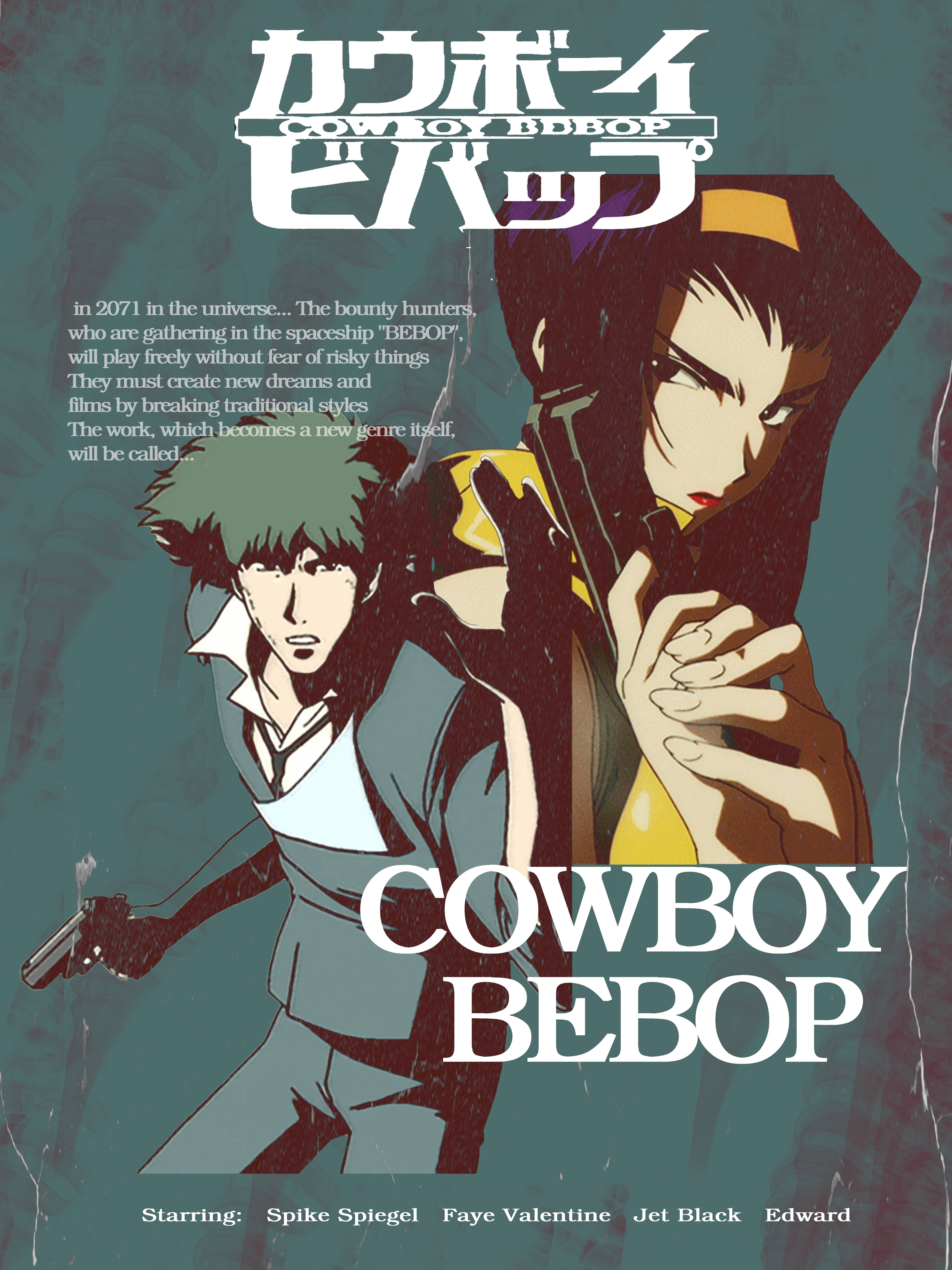A noir/pulp novel inspired poster for the show Cowboy Bebop