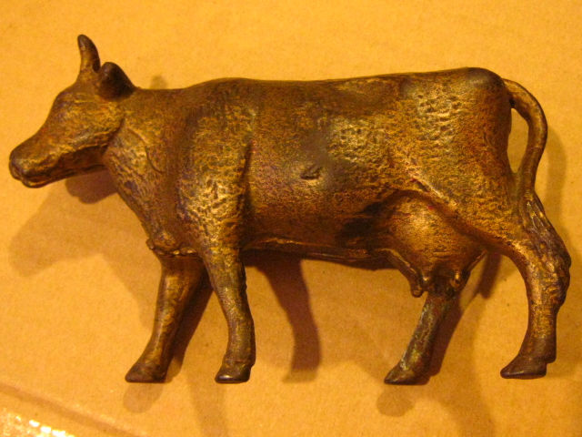 Thumbnail: Early 1900's CAST IRON COIN BANK - Cow - A.C. WILL