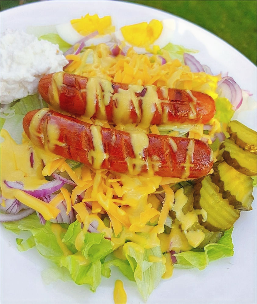 Hot Dog Salad with Keto Honey Mustard Dressing | Low Carb
