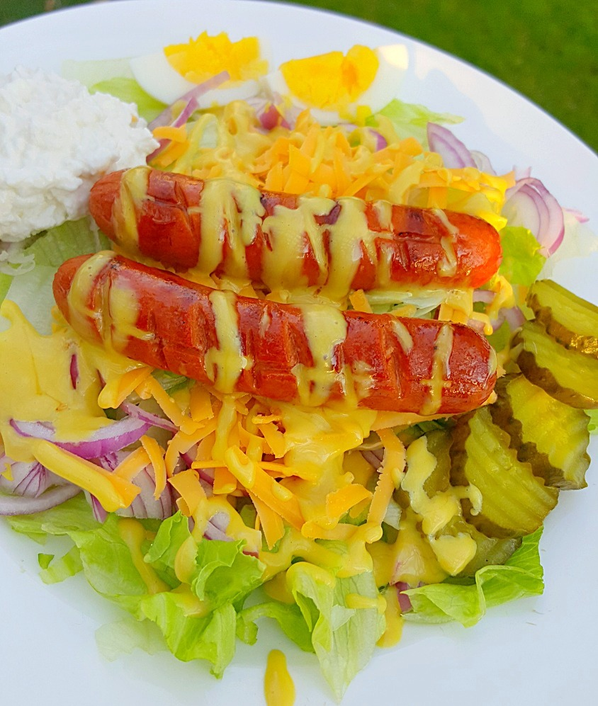 Hot Dog Salad with Honey Mustard Dressing Keto Low Carb