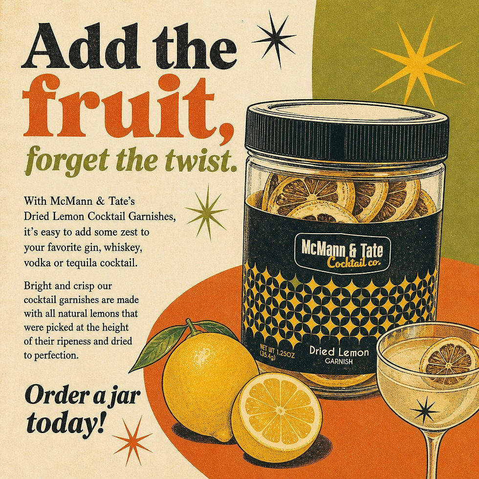 Thumbnail: 1960s style advertisement for dried lemong cocktail garnishes