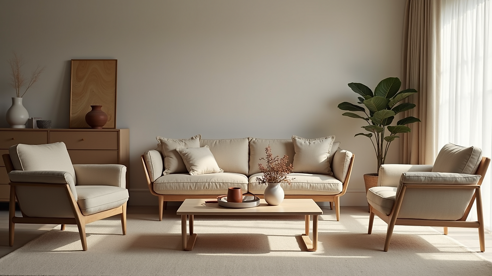 Eye-level view of diverse furniture items beautifully displayed