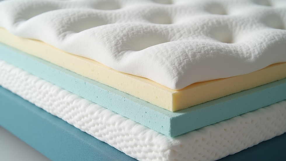 Close-up view of orthopedic mattress layers showing foam and springs