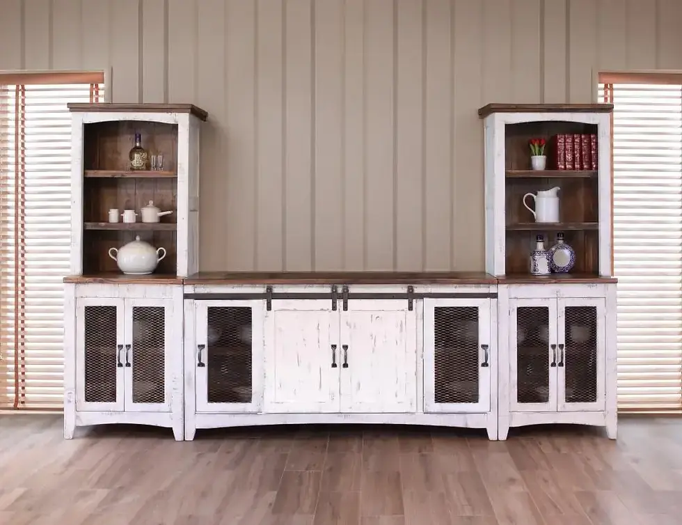 Thumbnail: Living - Rustic Solid Wood 3 Shelves 2 Door Pier Bookcase