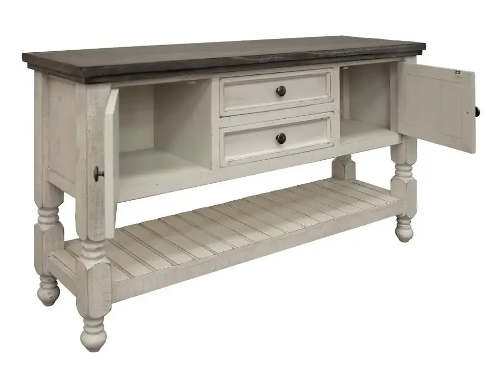 How look Farmhouse Vintage Rustic Solid Wood 2-Drawer 2-Door Sofa Table