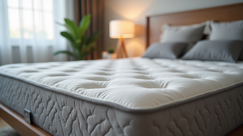 Close-up view of modern bedroom bed with orthopedic mattress