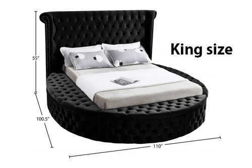 Thumbnail: Round Shapet Black Velvet Platform Upholstered Bed Luxus