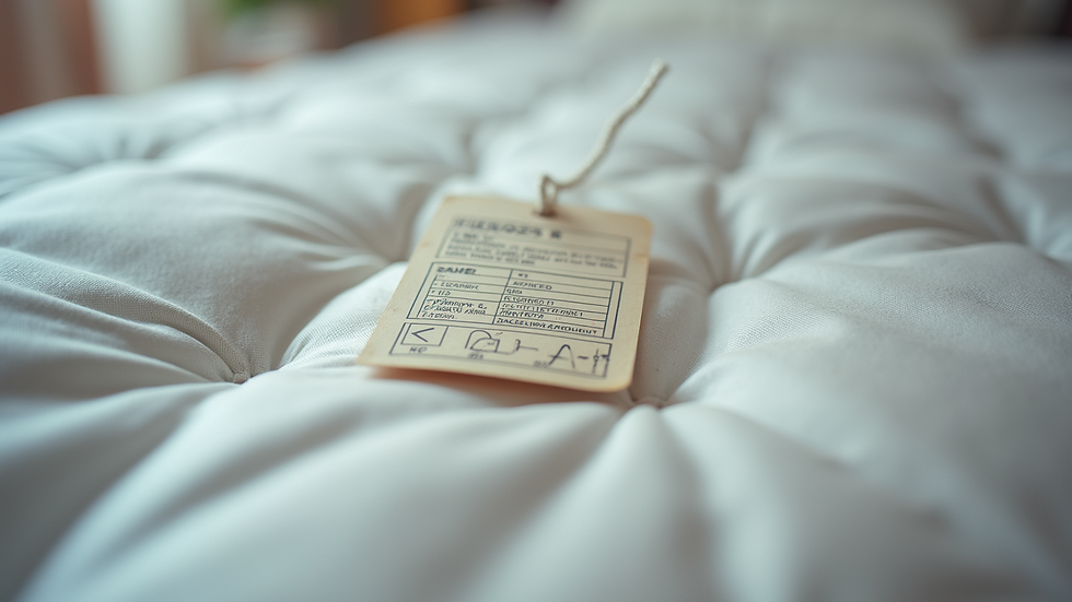 High angle view of a mattress tag showing flipping instructions