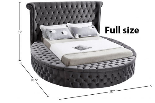 Thumbnail: Grey Round Shapet Platform Upholstered Bed Velvet Luxus