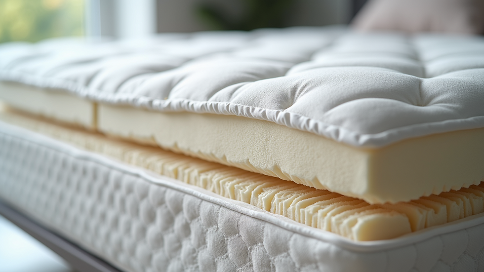 Close-up view of orthopedic mattress layers showing foam and springs