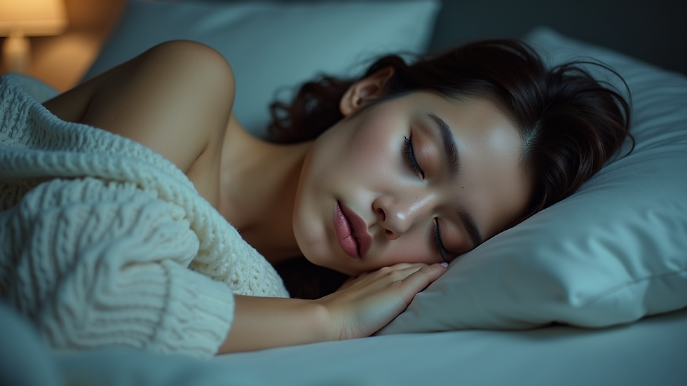 Eye-level view of a woman sleeping peacefully
