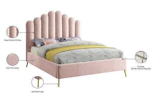 Thumbnail: Lily Pink Velvet Upholstered Platform Bed