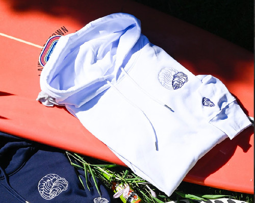 Embroidered Oyster Hoodie- White | Olas Oyster Co