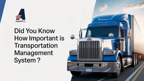 A drayage truck running on the road with text on the left about transportation management system