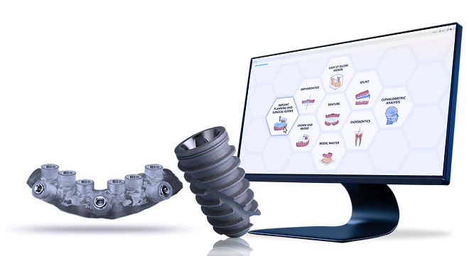 Blue Sky Bio digital implant trifecta: AI-powered Blue Sky Plan software, keyless guided surgical kit, and BIO Max dental implants workflow.