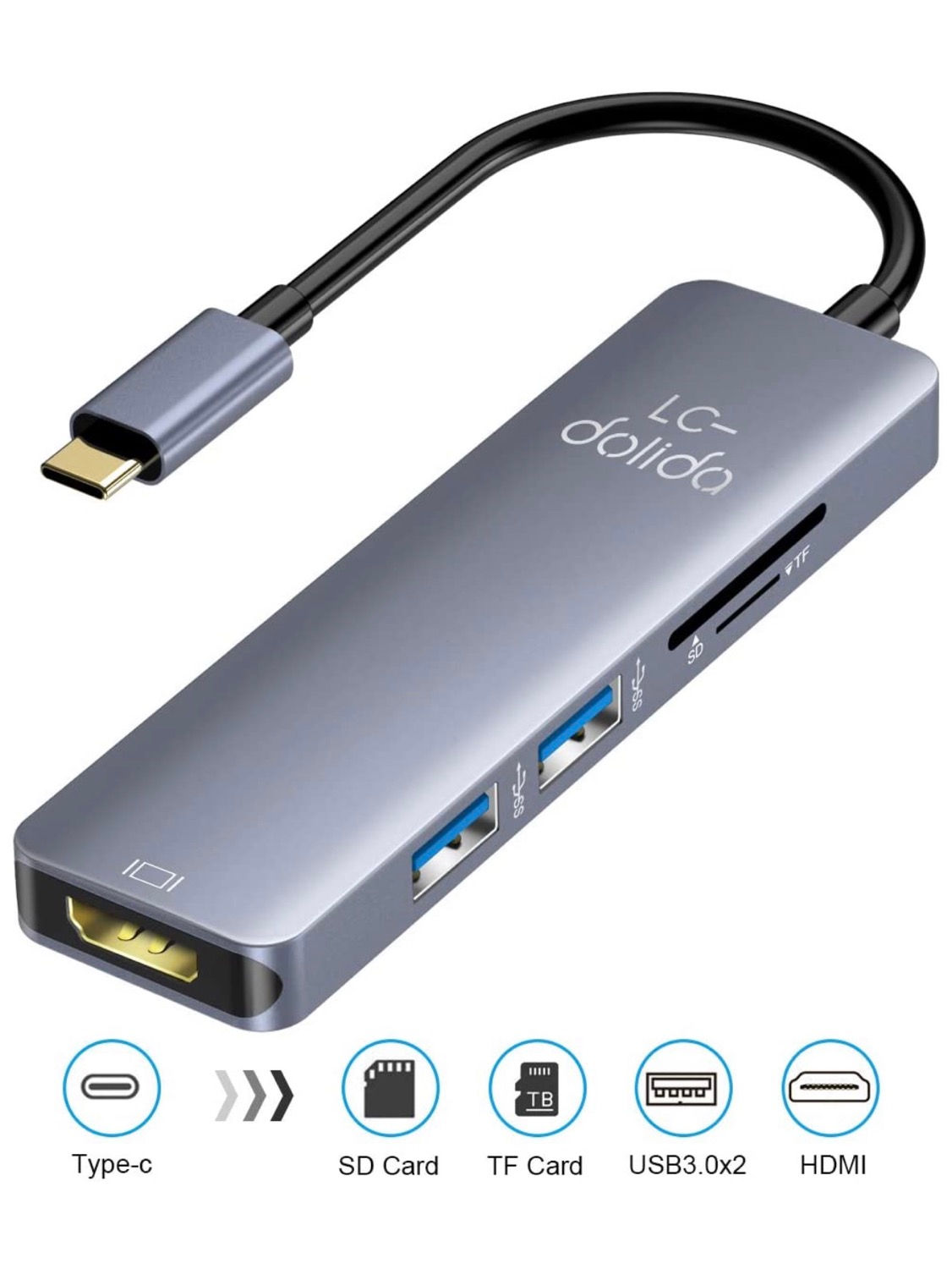LC-dolida USB C Hub Adapter,5 in 1 Portable Aluminium with 4K HDMI Output, 2 USB