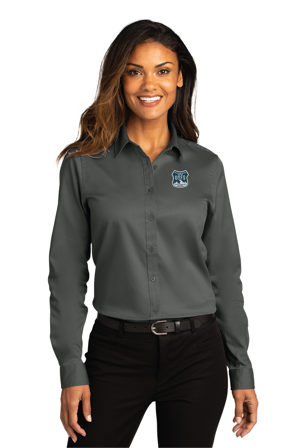 Thumbnail: Port Authority Ladies Long Sleeve SuperPro React (Rocky Mountain SFAM)