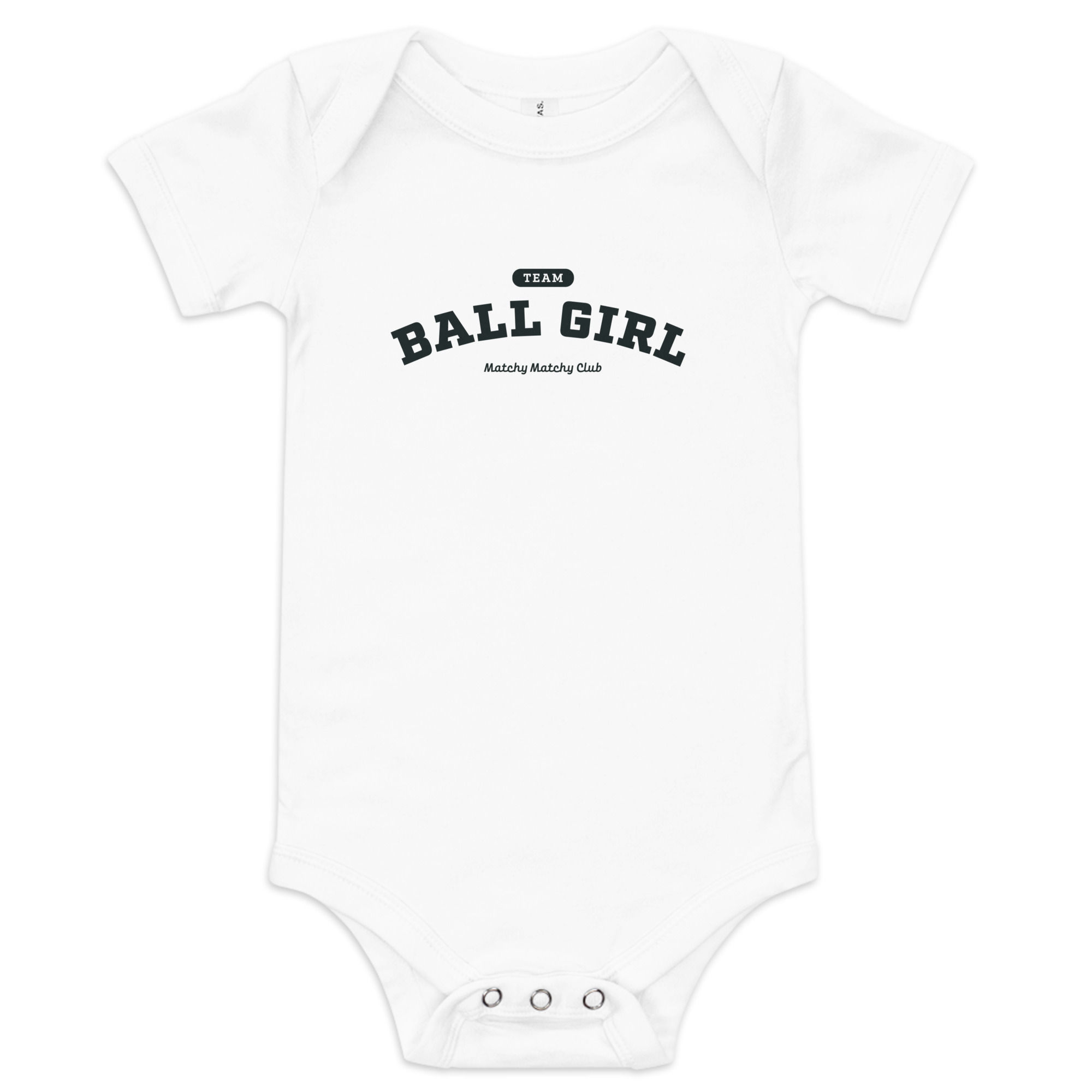 Ball Girl | Midnight Black on White Varsity Cotton Onesie