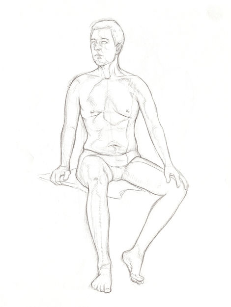 "Front View Seated Hand on Knee"