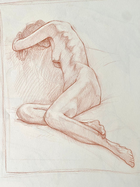 "Side View Resting Head in Arms"
