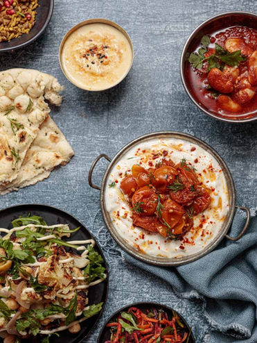 Food and Drink photography by Simon Eldon, street food meze selection of dishes shot from above