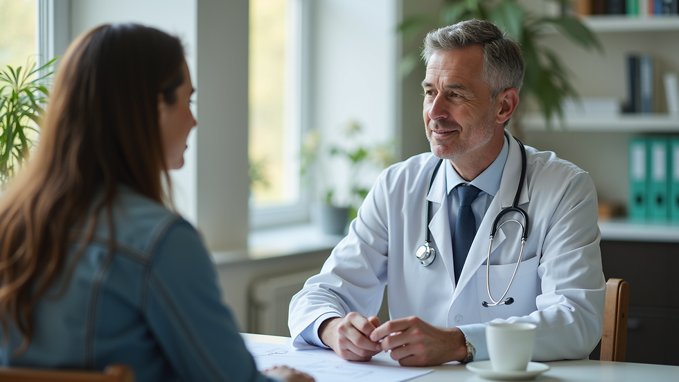Eye-level view of a healthcare professional discussing health plans with a family