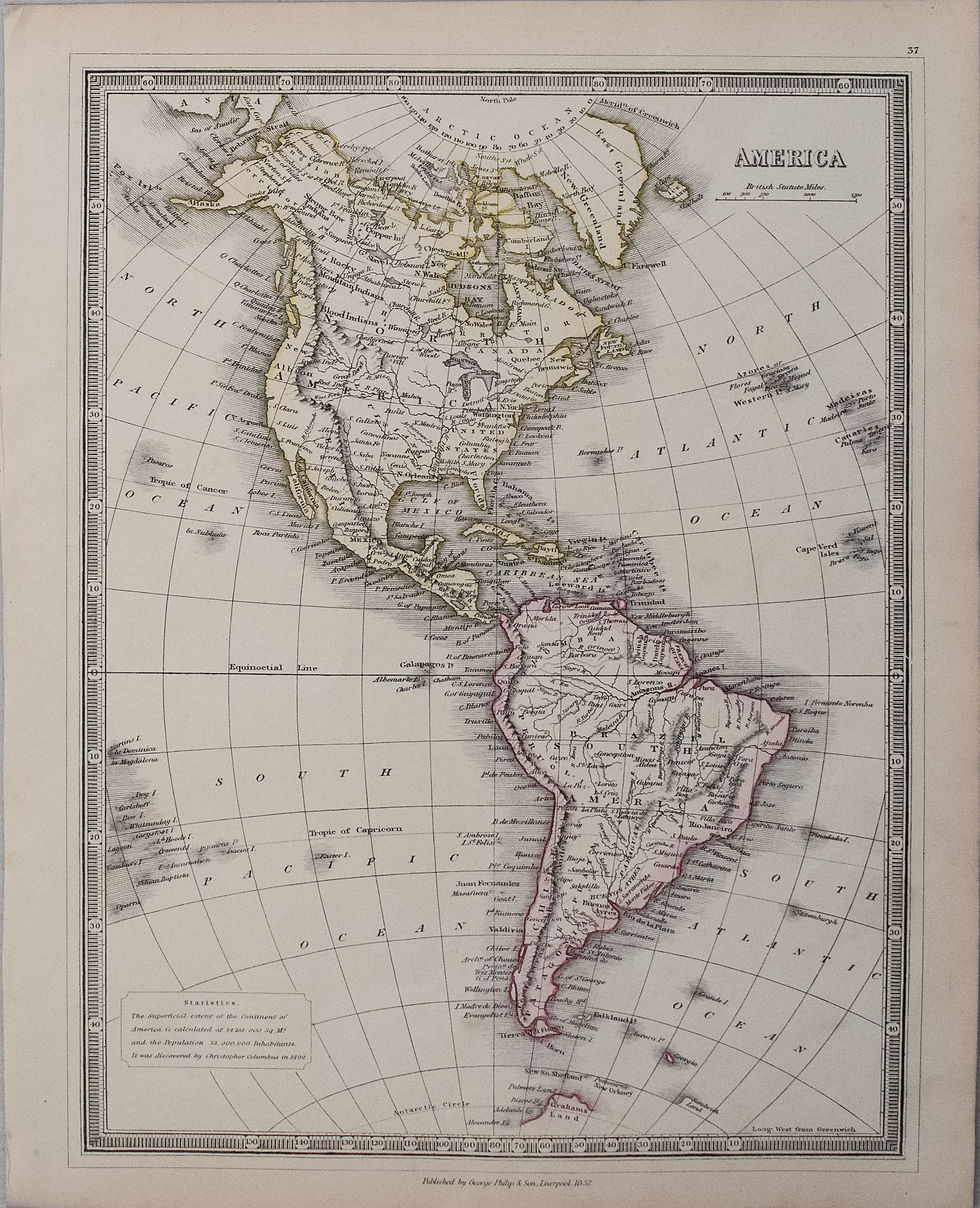 1852 Philip Map of North and South America