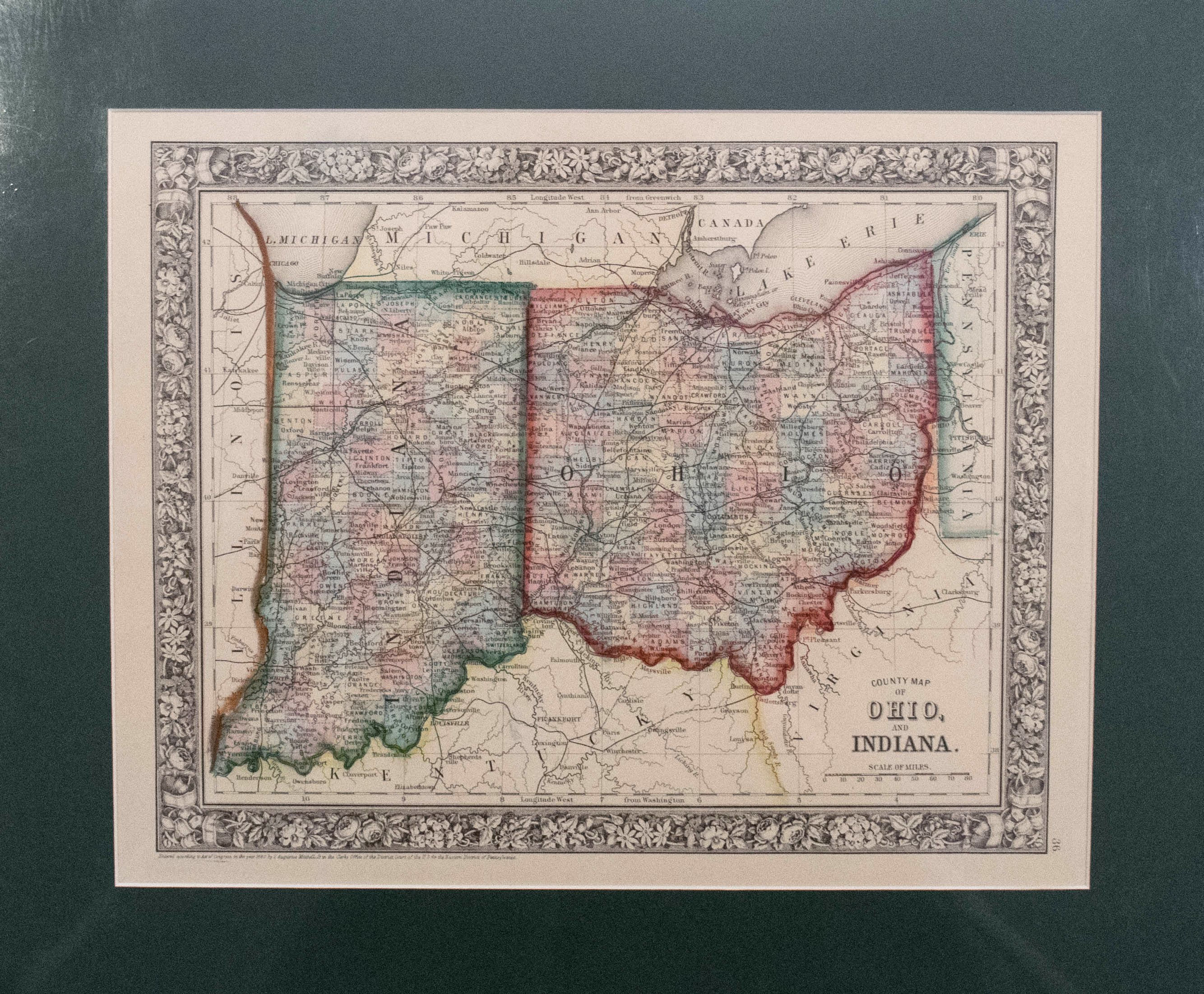 1867 Mitchell Map of Ohio and Indiana