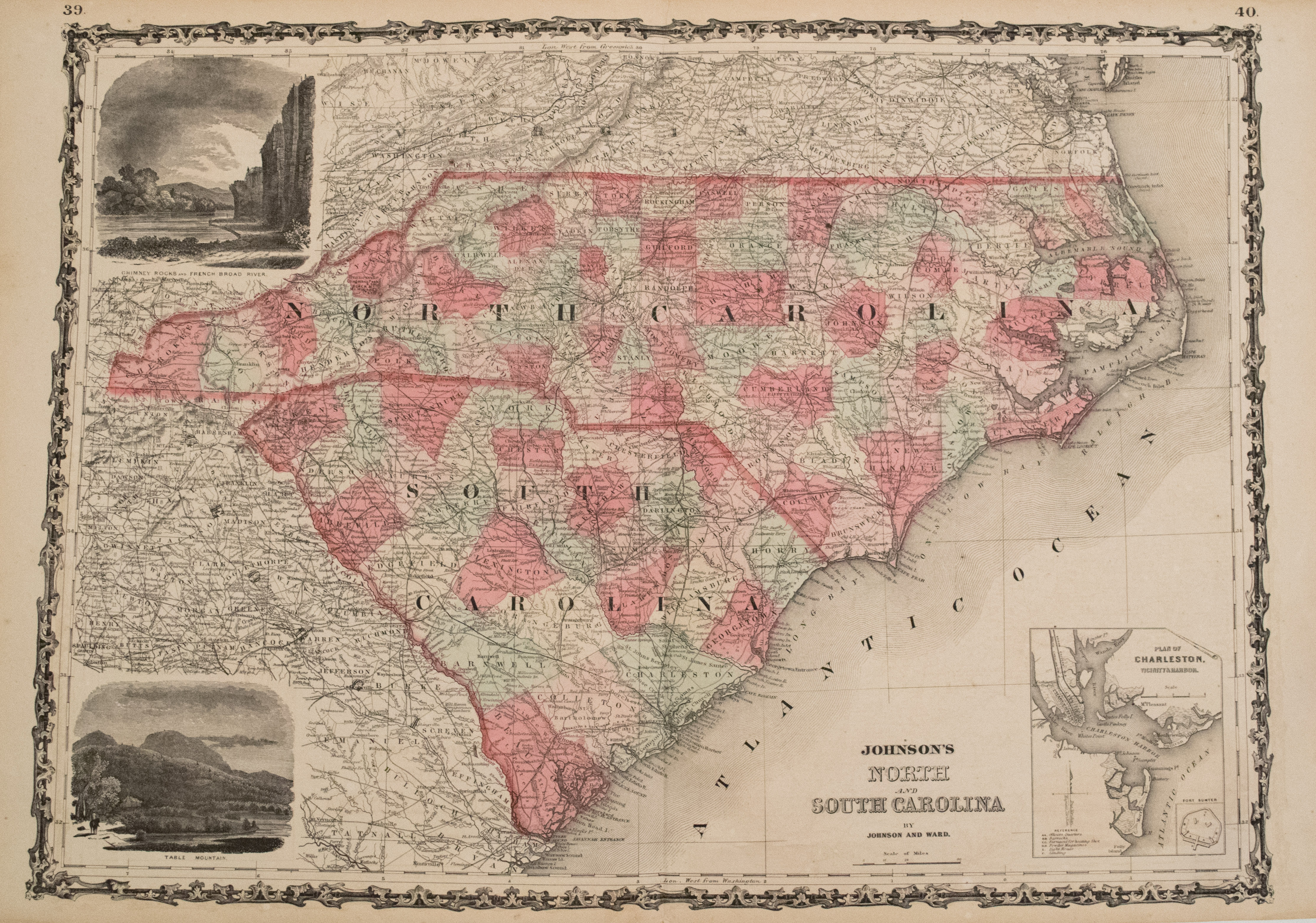 1864 Johnson Map of North and South Carolina