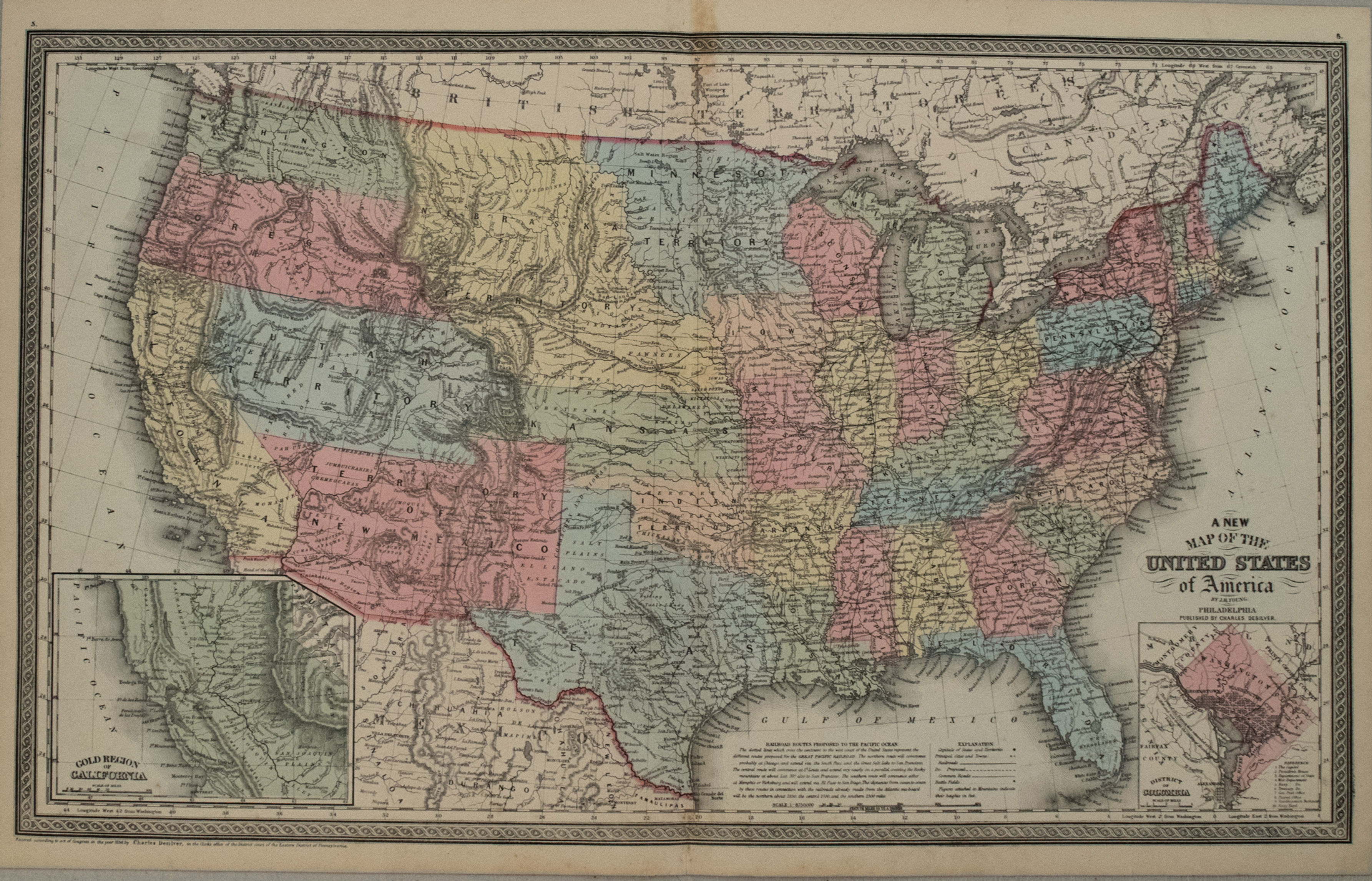 1856 Young Map of the US with California Gold Regions