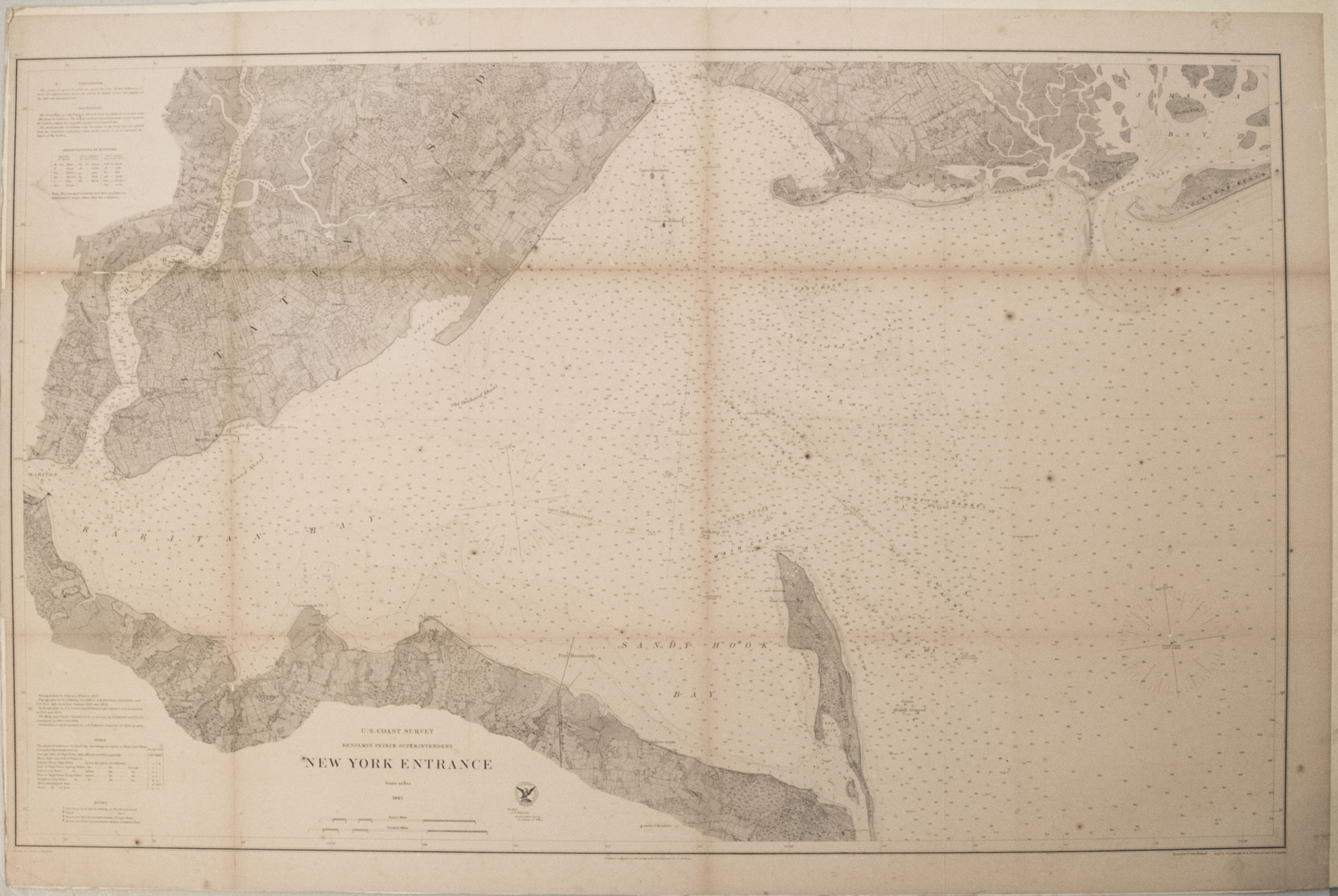 1867 US Cost Survey Chart of Part of New York Entrance (Sandy Hook, Staten Is.)