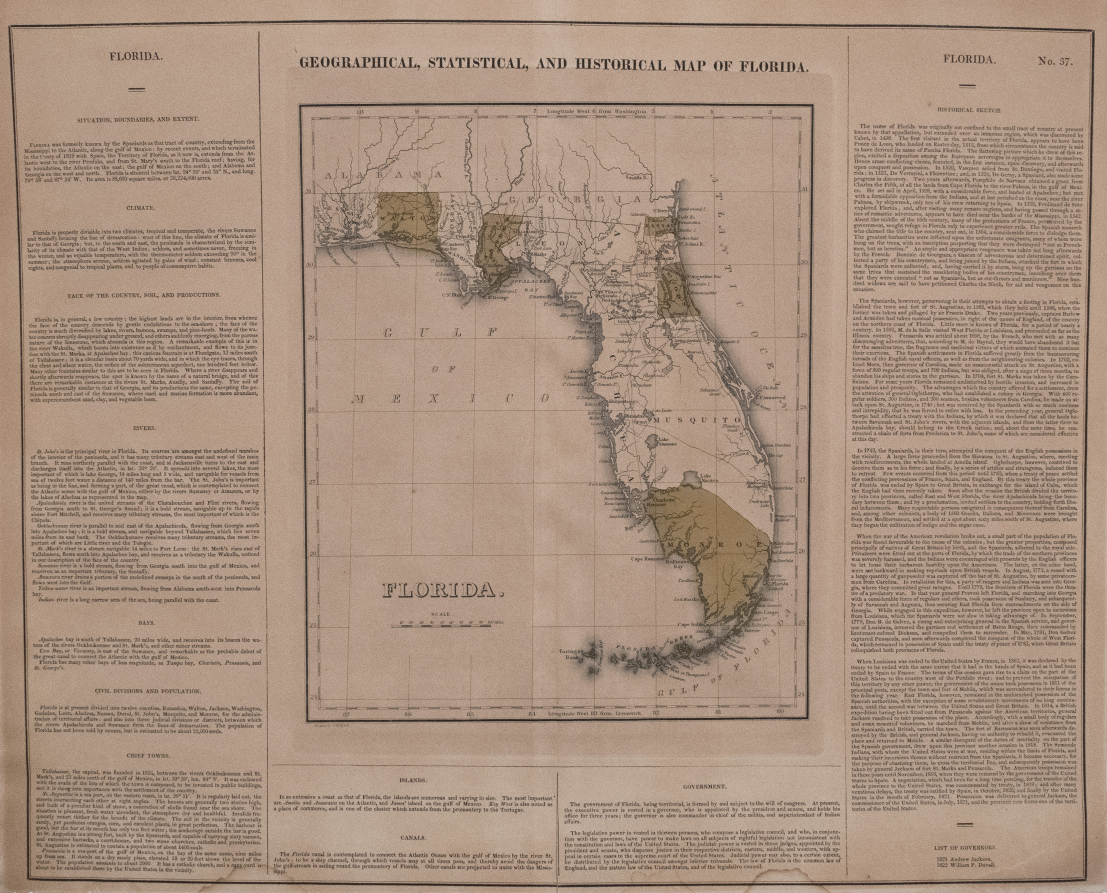 1827 Carey and Lea Florida Map