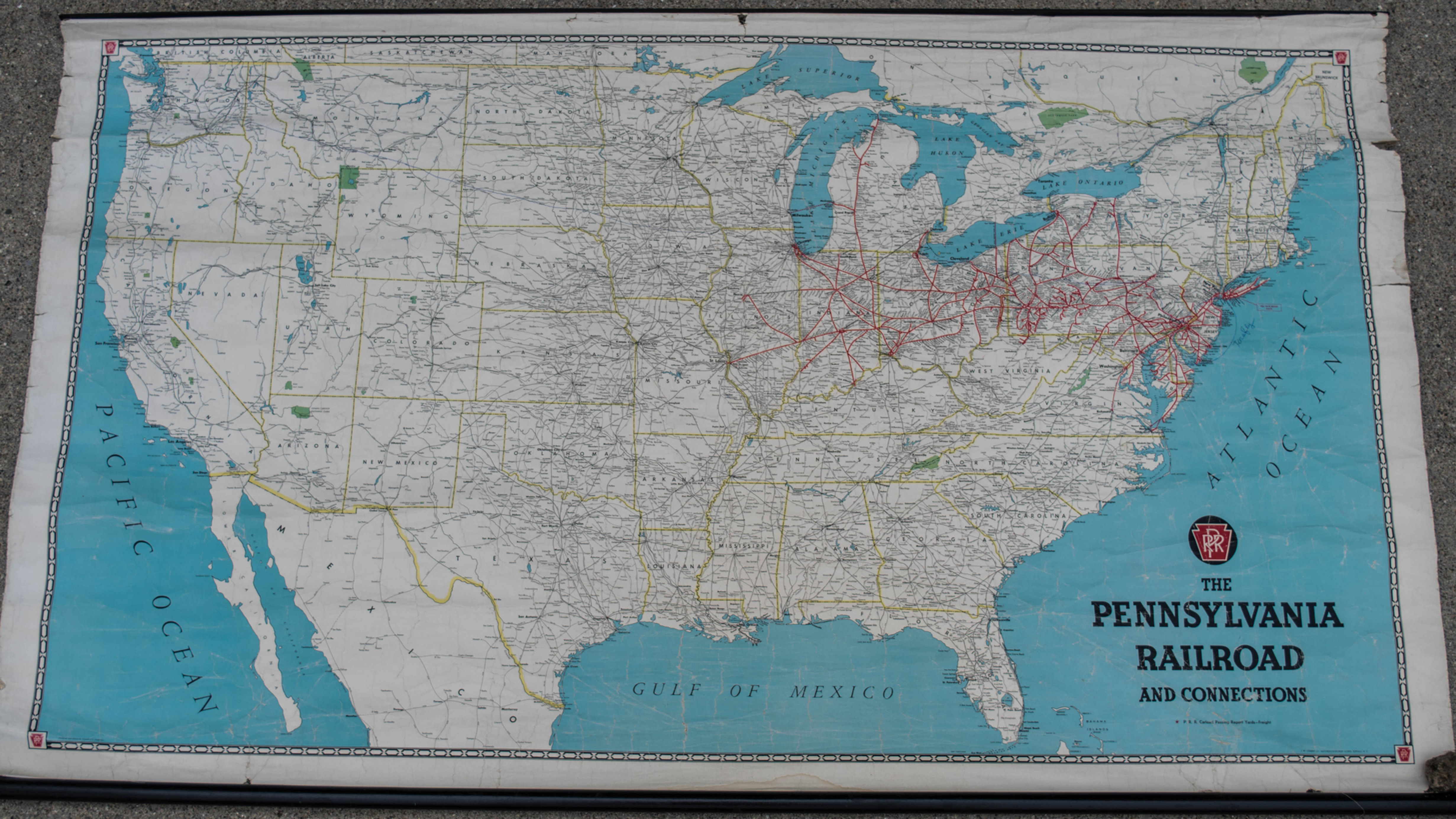 Pennsylvania Railroad Routes and USA Wall Map