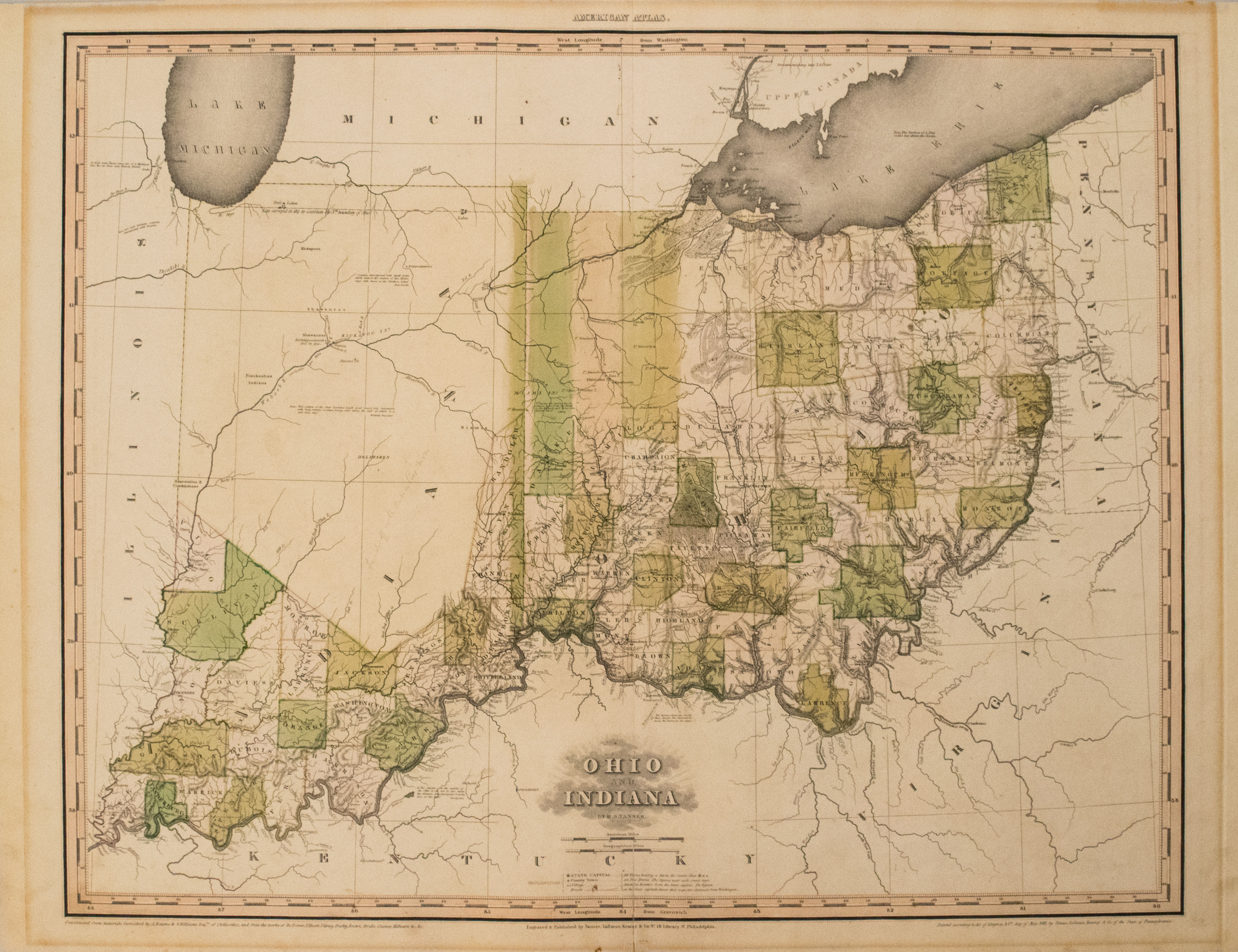 1819 Tanner Early Map of Ohio and Indiana