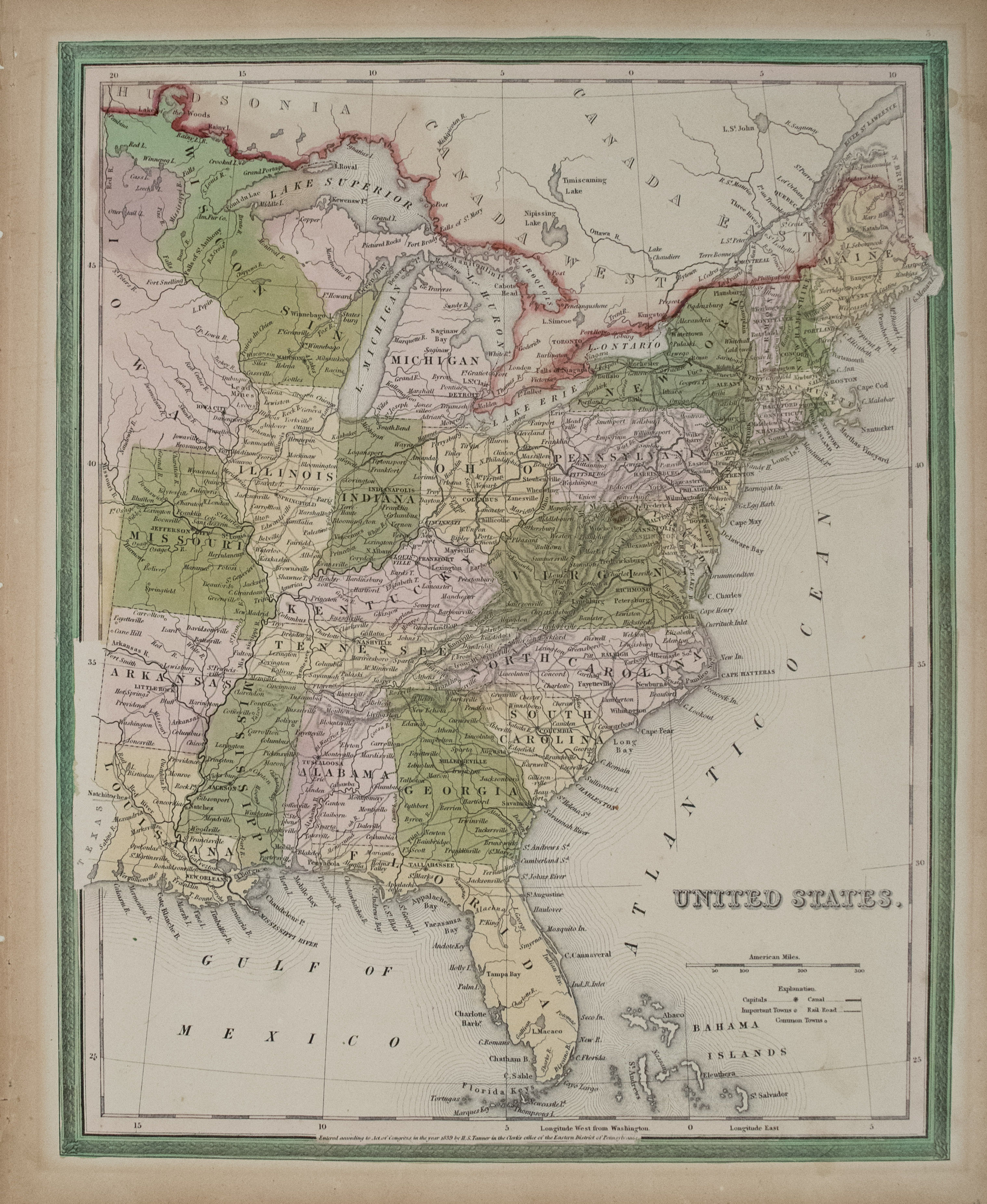 1839 Tanner Map of the United States