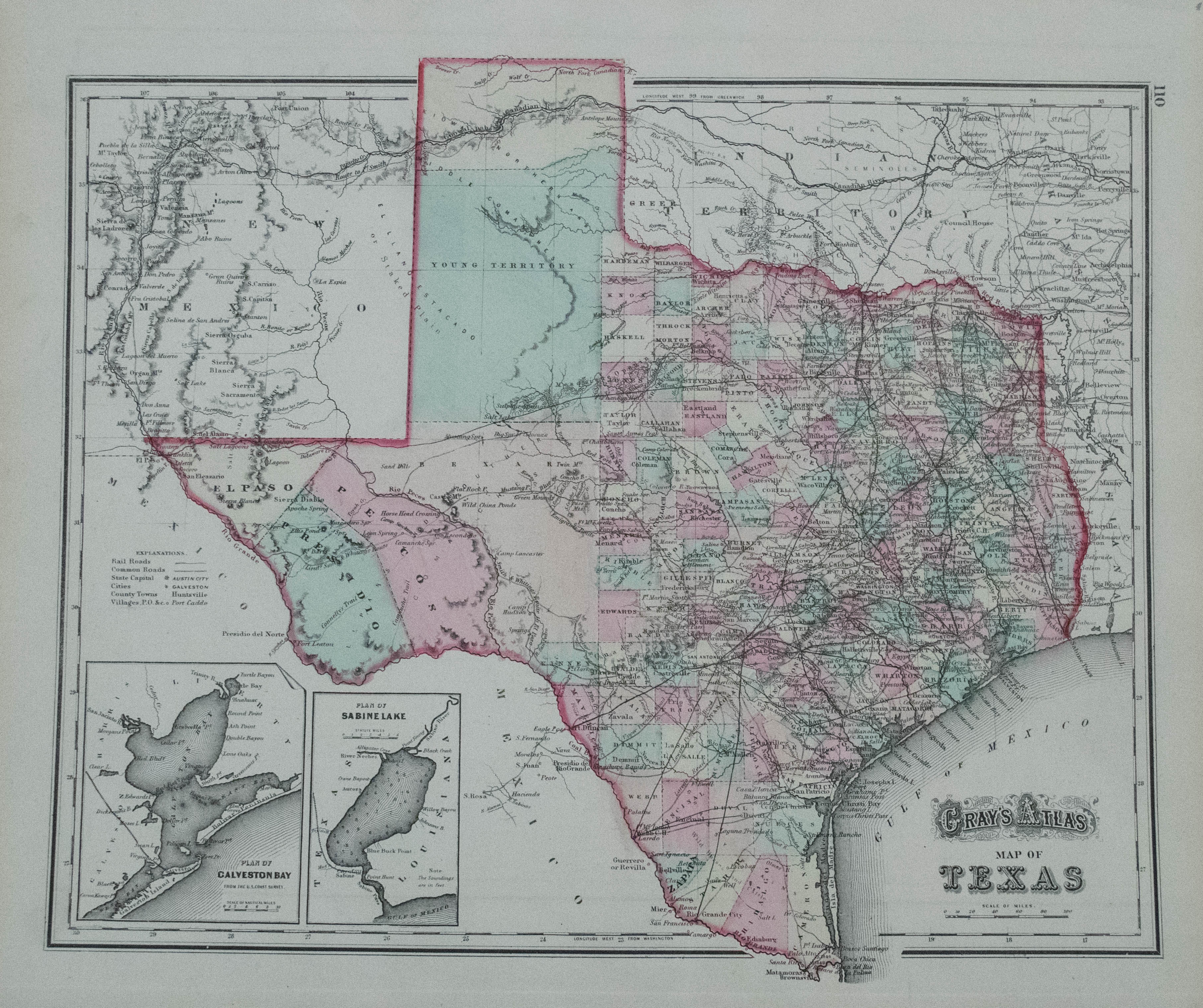 1873 Gray's Map of Texas verso Arkansas