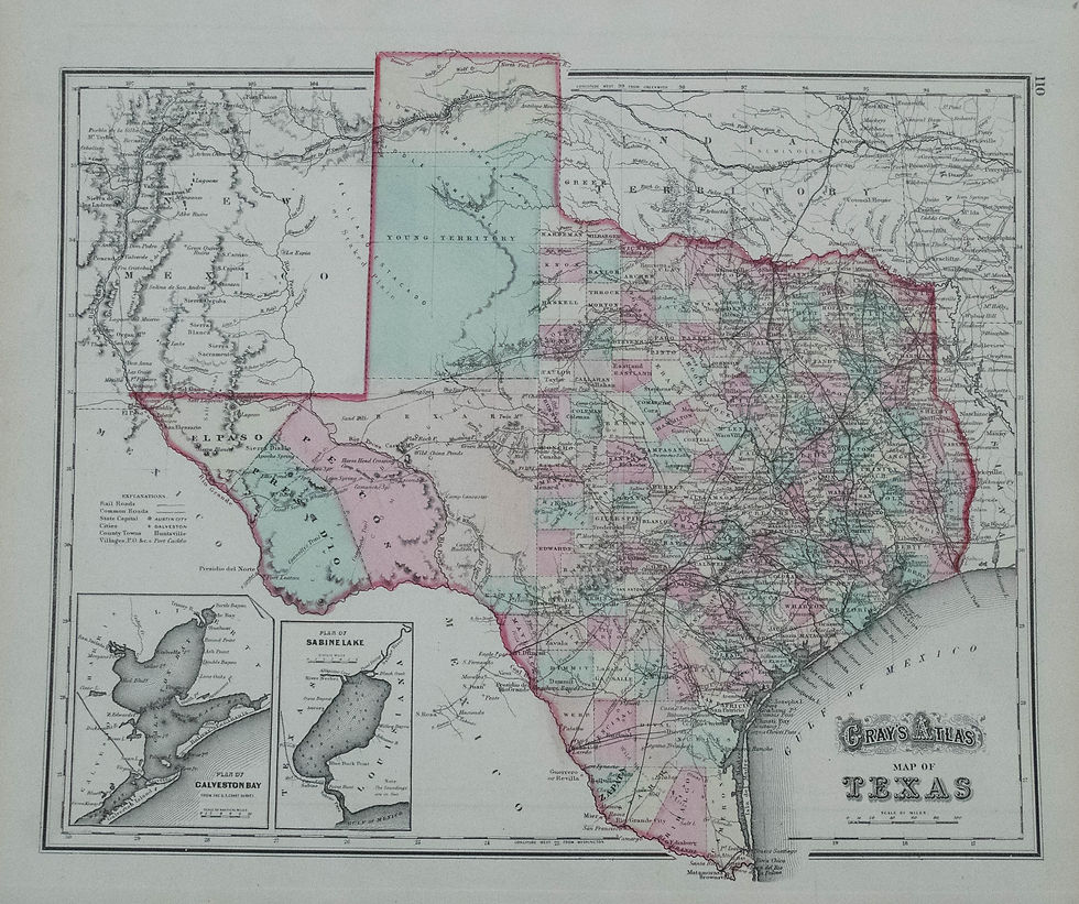 1873 Gray's Map of Texas verso Arkansas