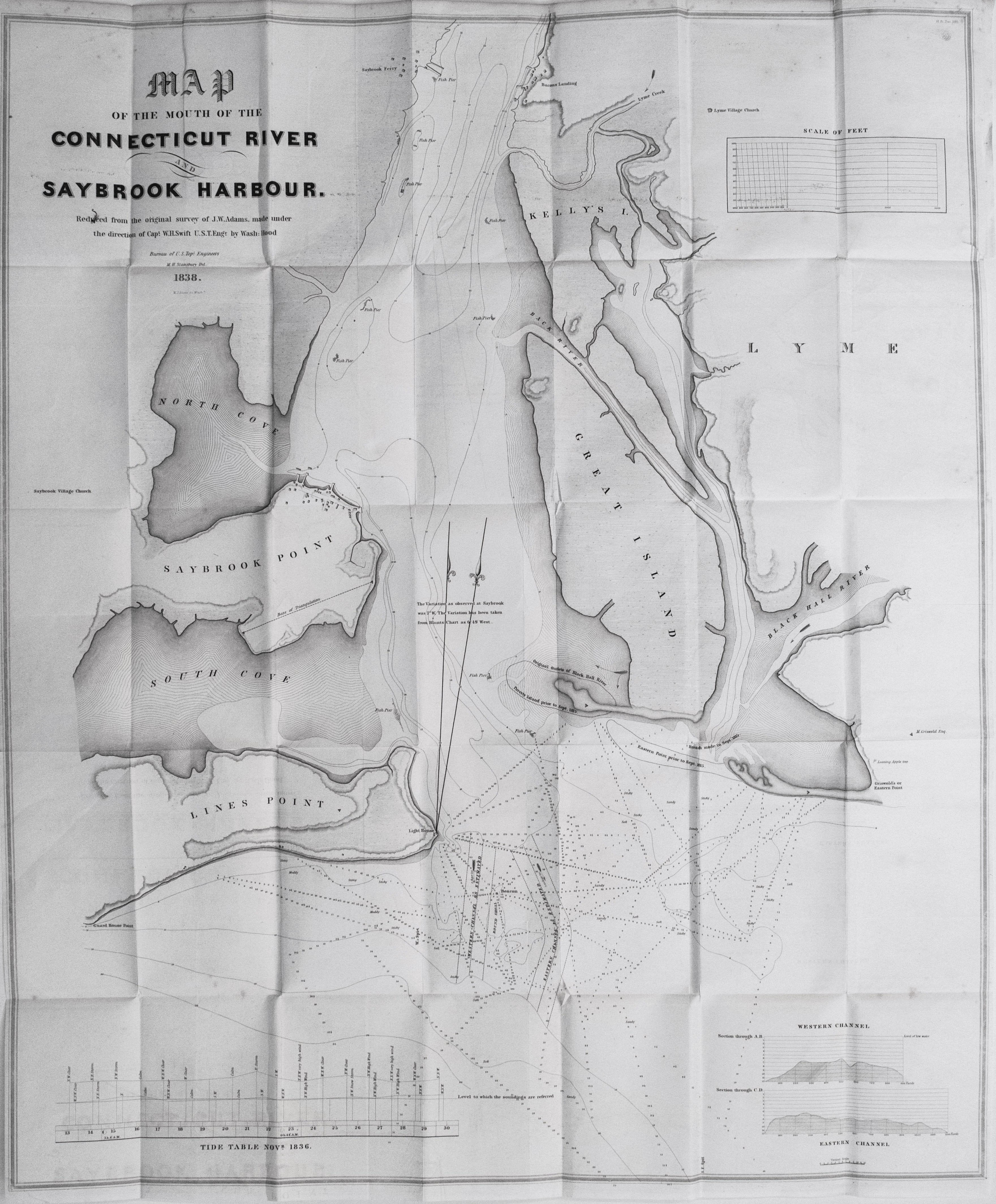 1839 Map of Connecticut River and Saybrook Harbor
