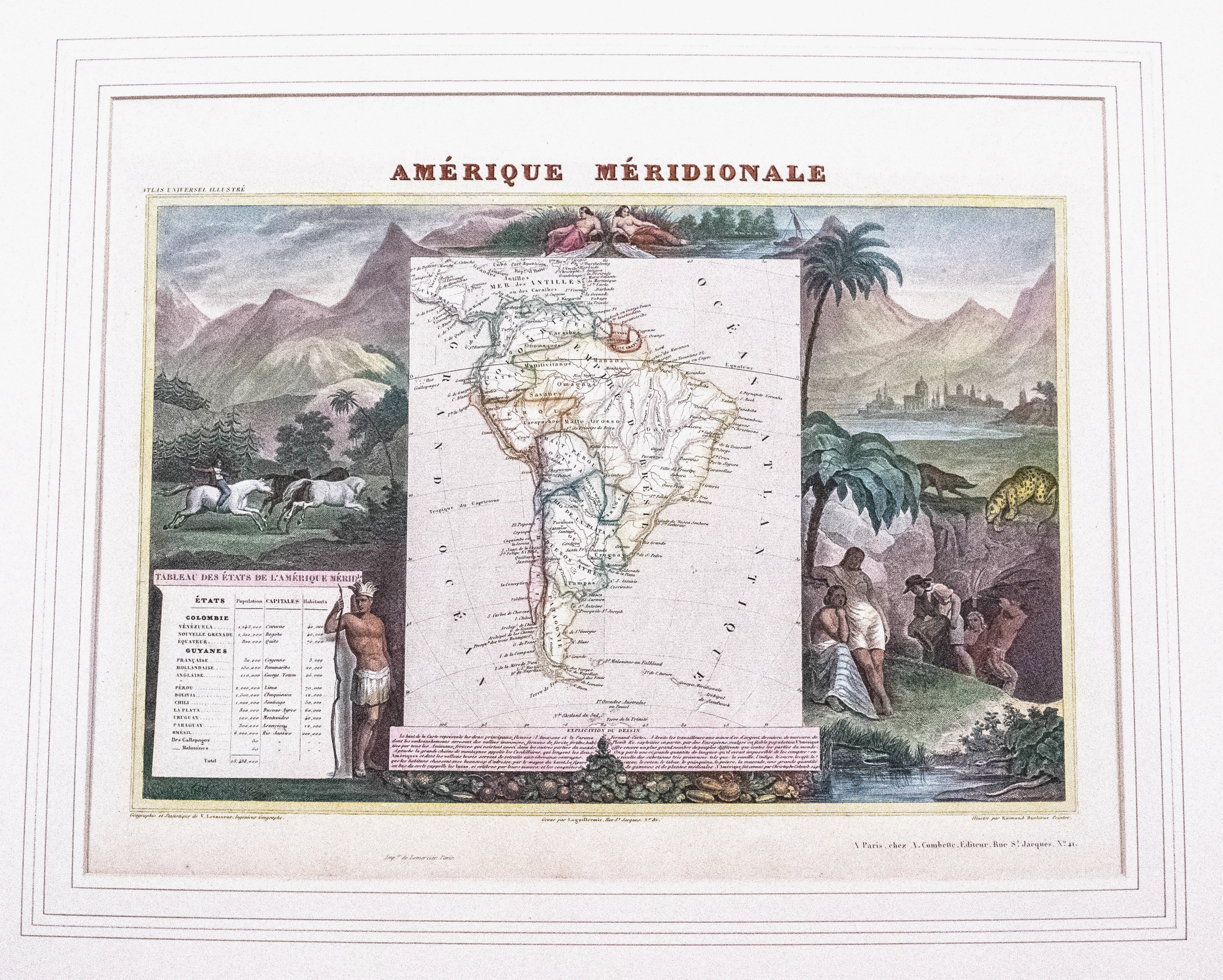 1840 Ornate Levasseur Map of South America