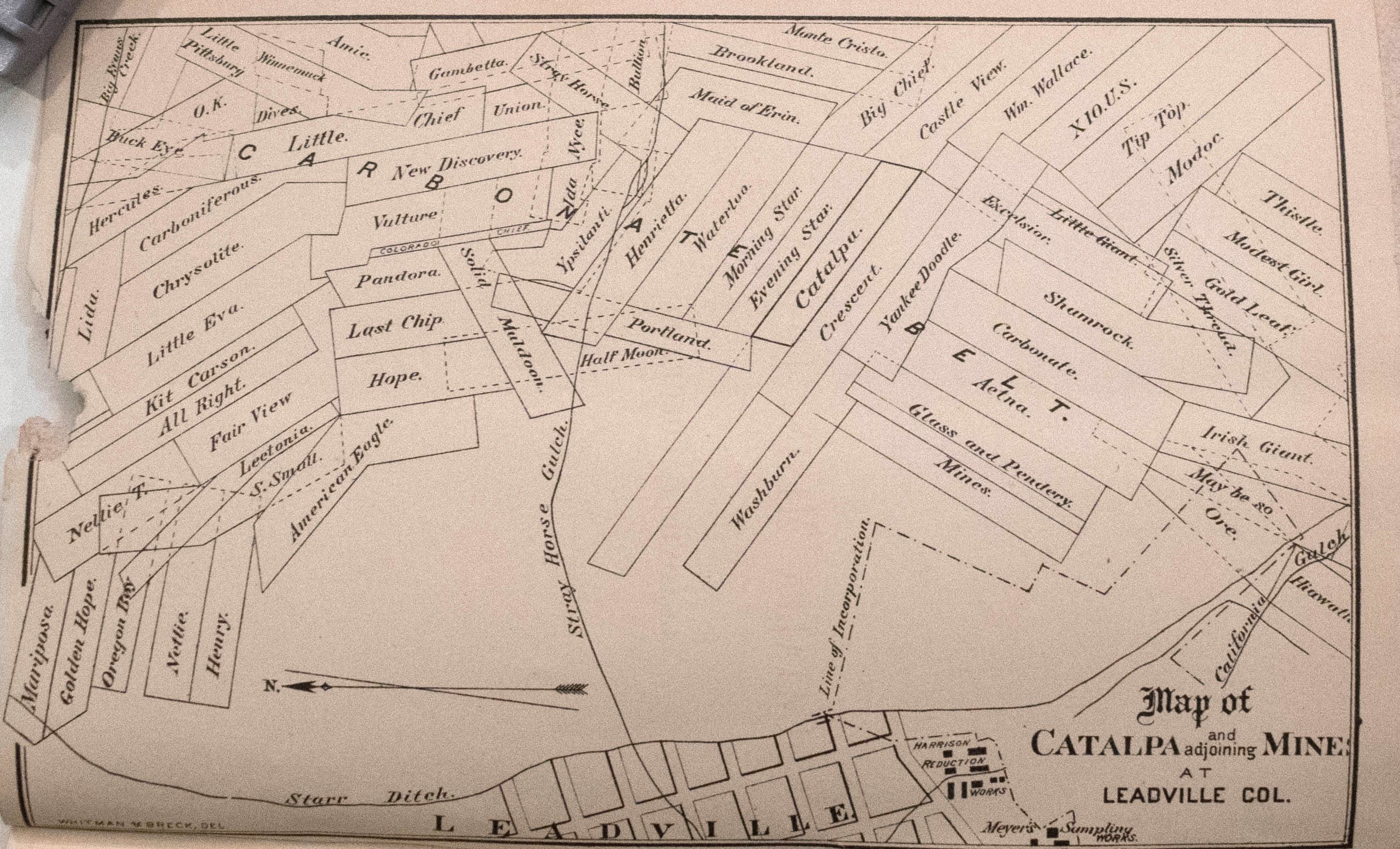 1880 Map of Catalpa Silver Mine, Leadville, CO